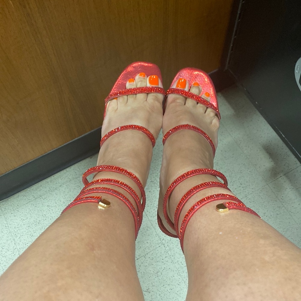 Red sparkly sandals